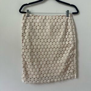 Talbots Women's Cream Floral Lace Knee Length Lined Pencil Skirt Size 6P